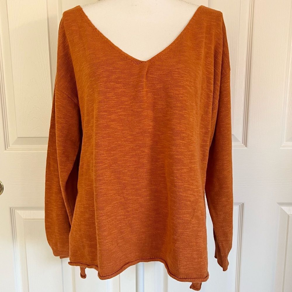 NEW Free People FP Beach Cotton Linen Blend Knit Sweater Rust Orange Small